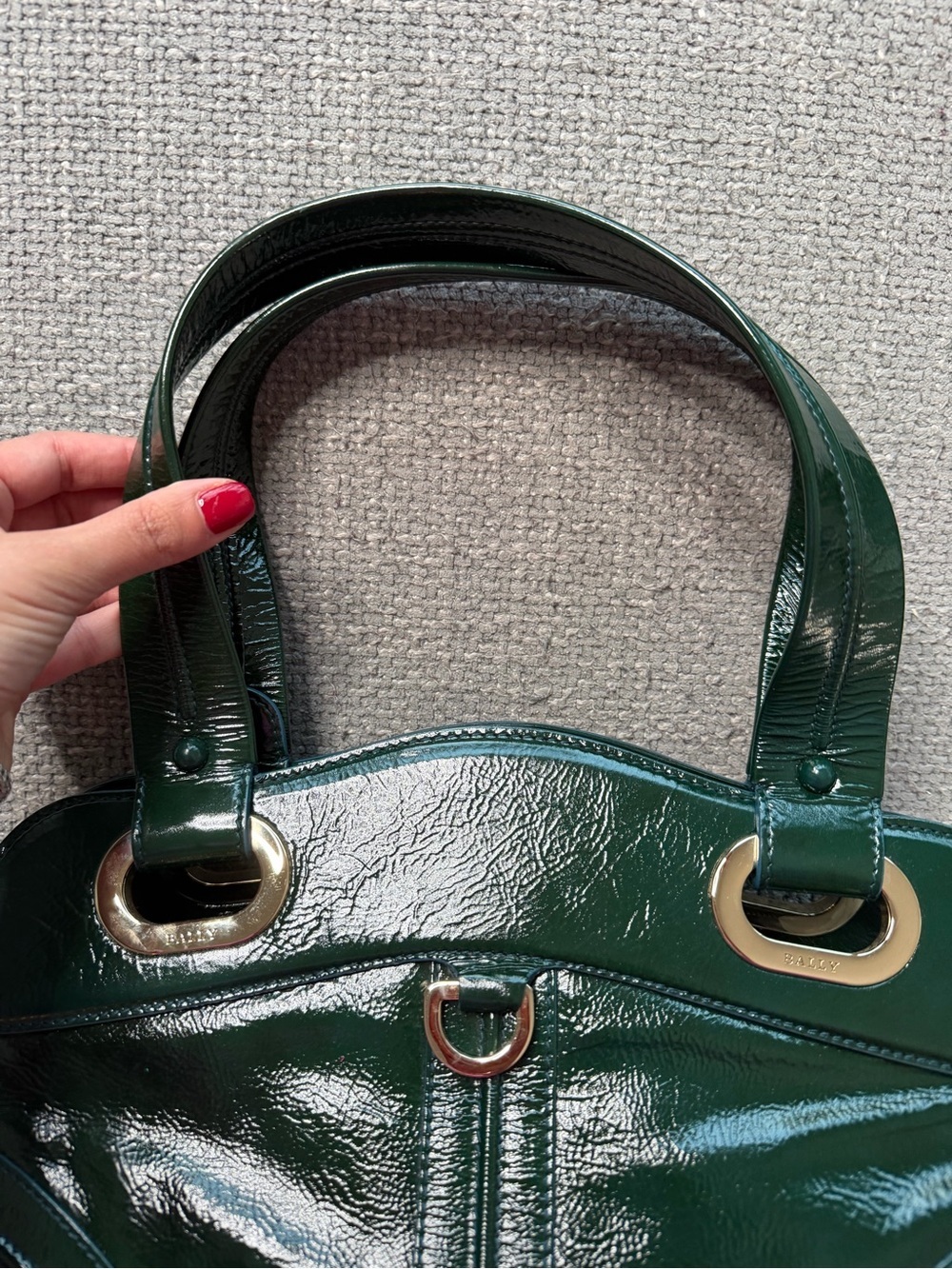 Authentic Bally Emerald Green Patent Leather Top Handle Bag | Rare Vernis Leathe - Picture 8 of 16